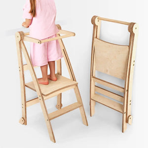 Toddler Tower foldable step stool, beige wood, Goodevas