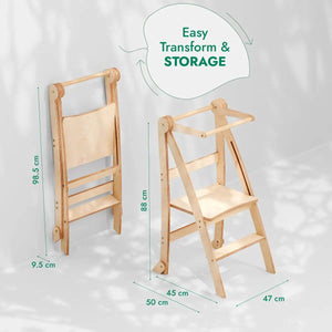 Two Toddler Towers, wooden with natural finish, kid-friendly step stools.
