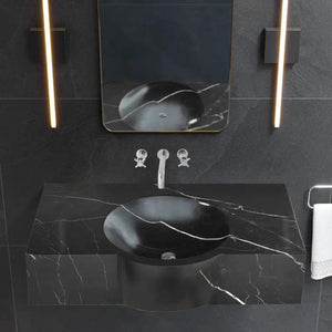 Toros black marble rectangular wall-mount bathroom sink by Villohome with round basin