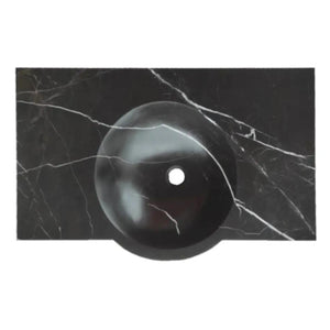 Toros black marble rectangular wall-mount bathroom sink with round basin.