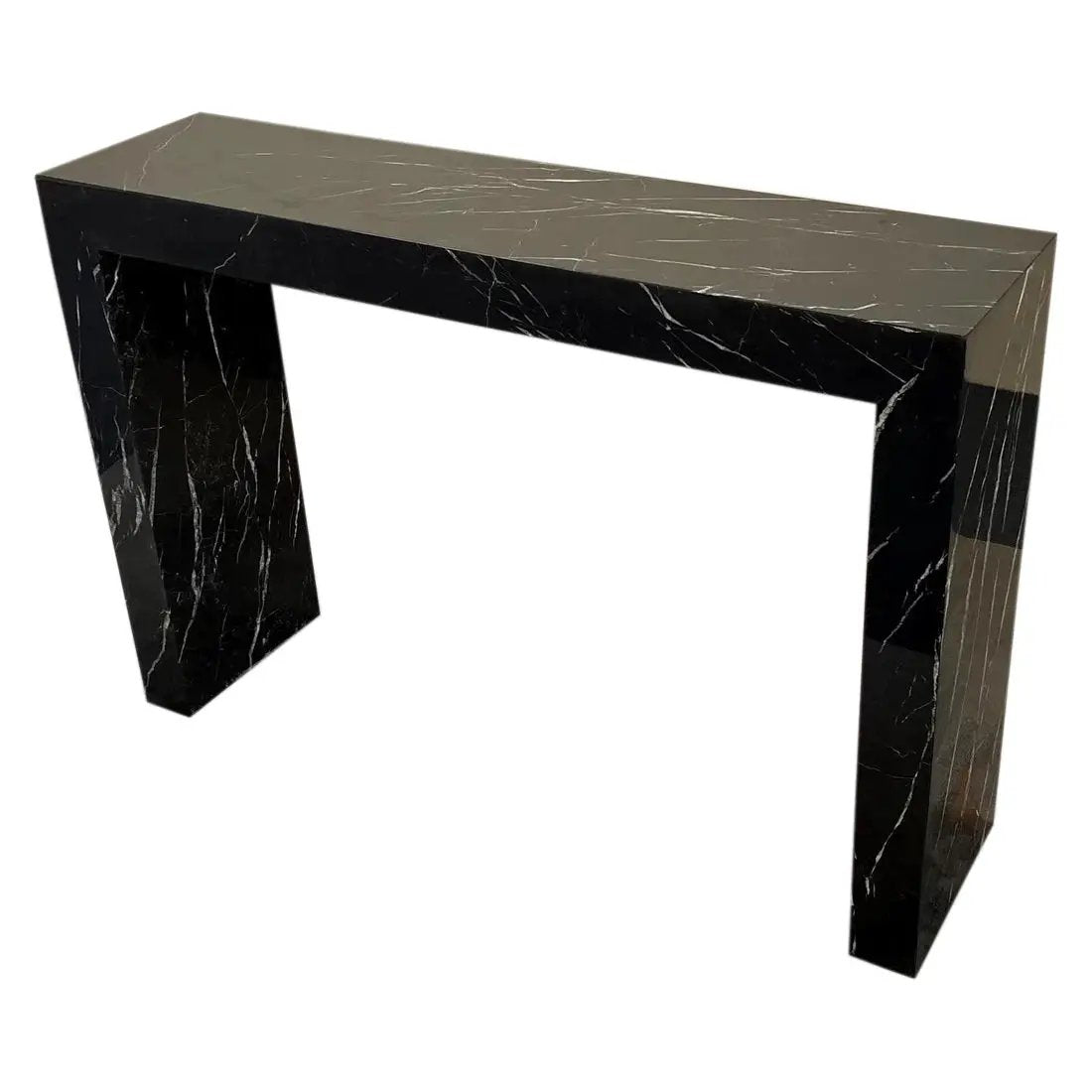 Toros Black Marble Console Table by Villohome, polished black viola marble, 40in L x 12in W x 30in H
