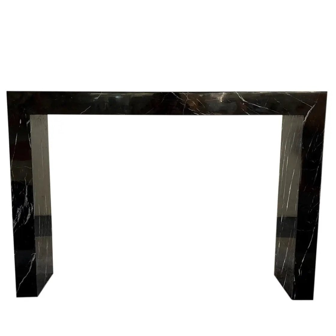 Toros Black Marble Rectangular Console, 40in long x 12in wide x 30in high, polished marble with veining