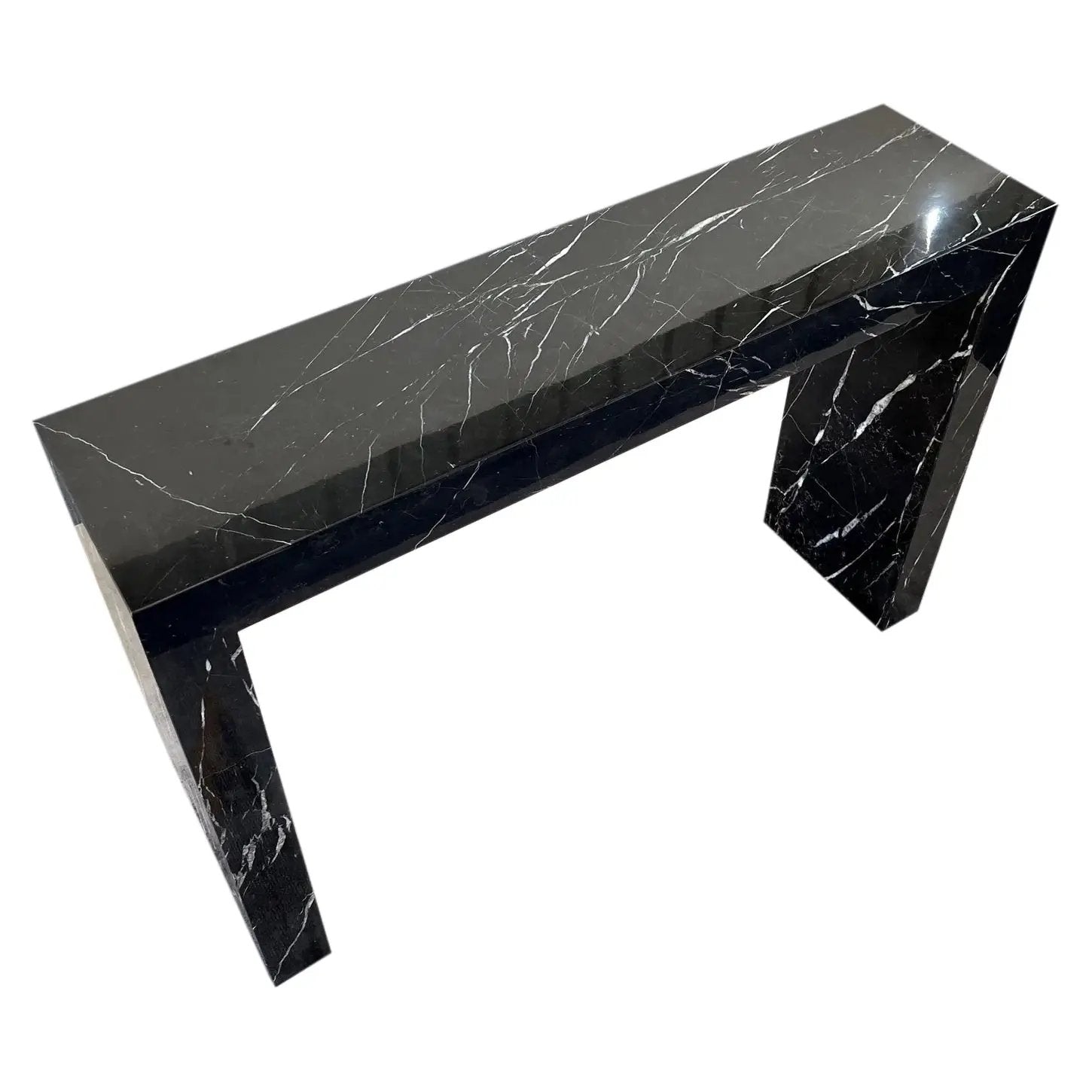 Toros black marble rectangular console table by Villohome, polished with white veining