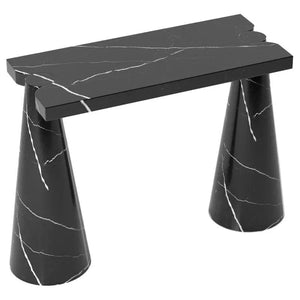 Toros black marble designer console table with two cone legs and polished top Villohome brand modern centerpiece