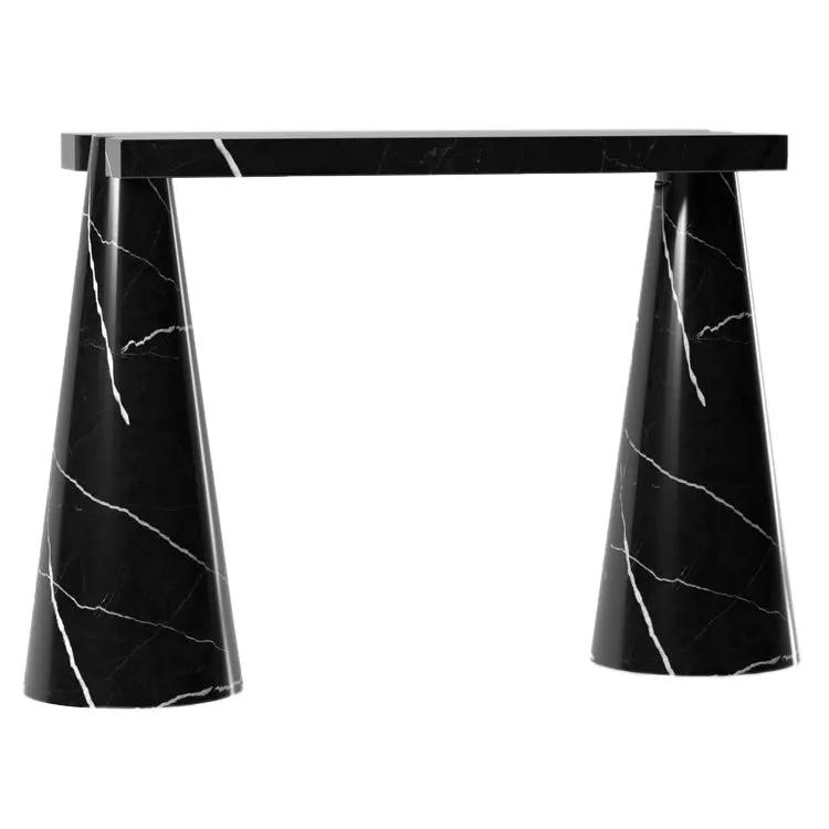 Toros black marble console table with cone-shaped legs, polished finish by Villohome