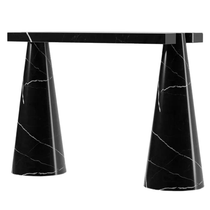 Toros black marble designer console table with cone-shaped legs by Villohome