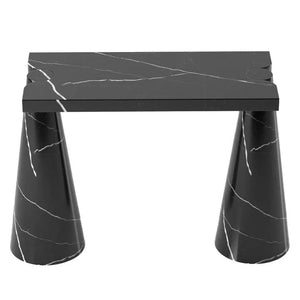 Toros black marble console table with cone-shaped legs and polished finish