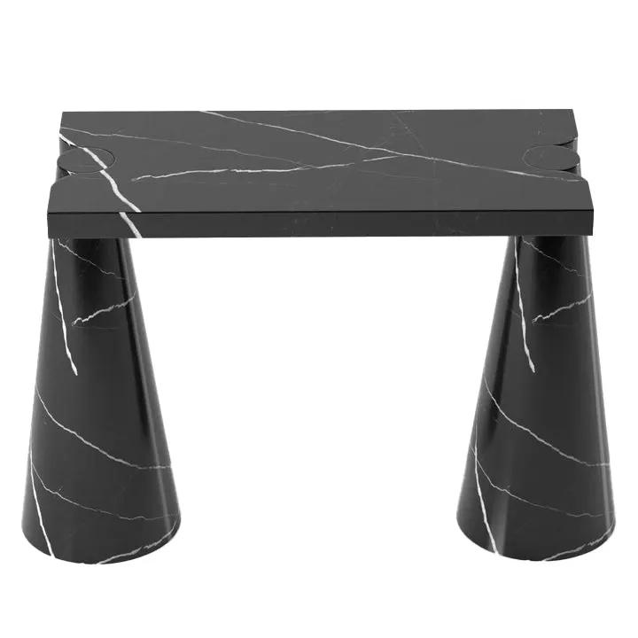 Toros black marble console table with cone-shaped legs and polished finish