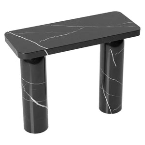 Toros Black Marble Designer Console Table with polished top and round cylindrical legs