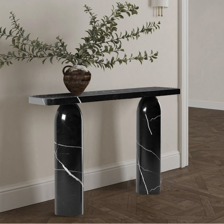 Toros black marble designer round-leg console table by Villohome