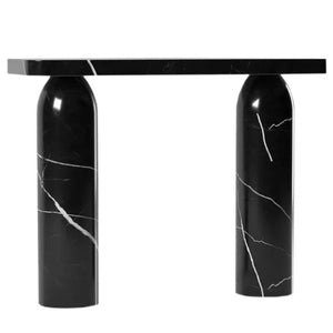 Toros Black Marble Console Table with polished round legs and black veining
