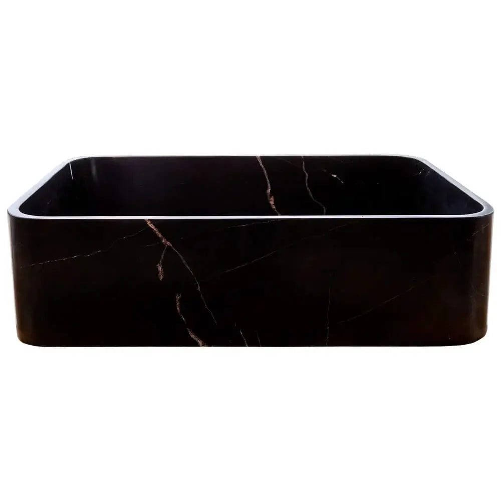 Toros Black Marble above-counter bathroom sink, polished black marble with white veining, 21.5in long