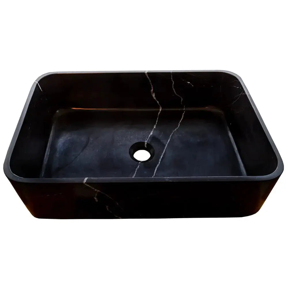 Toros Black Marble Above Vanity Rectangular Bathroom Sink, polished black marble vessel by Villohome