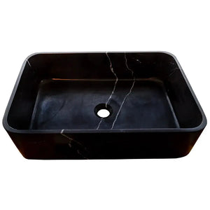 Toros Black Marble Above Vanity Rectangular Bathroom Sink, polished black marble vessel by Villohome