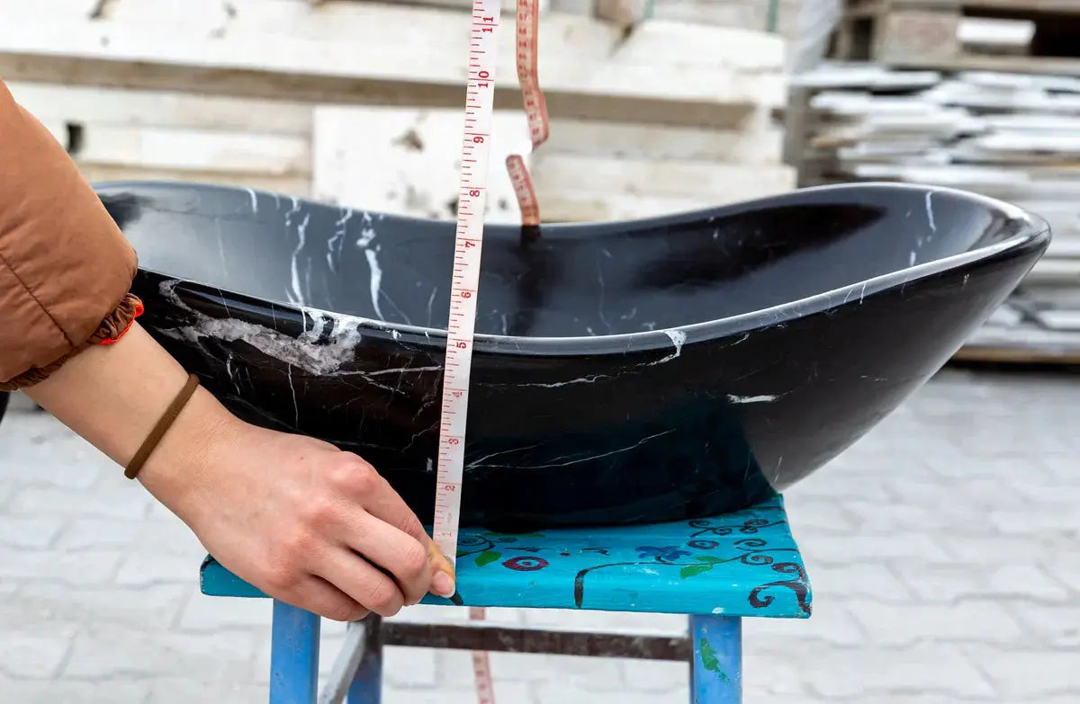 Toros black marble above-counter bathroom sink vessel with white veining