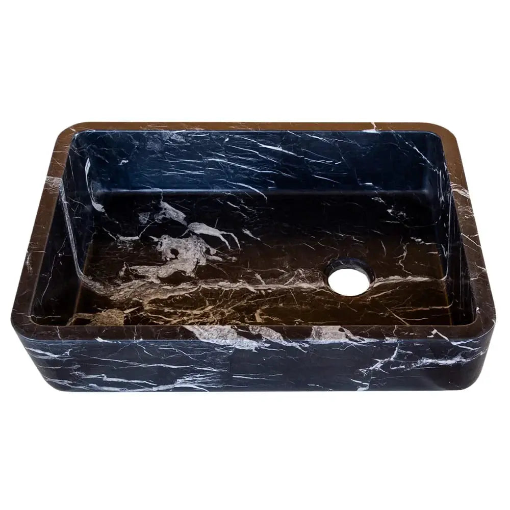 Toros Black Marble rectangular above-vanity bathroom sink by Villohome, black marble with white veining