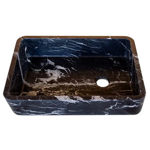 Toros Black Marble rectangular above-vanity bathroom sink by Villohome, black marble with white veining
