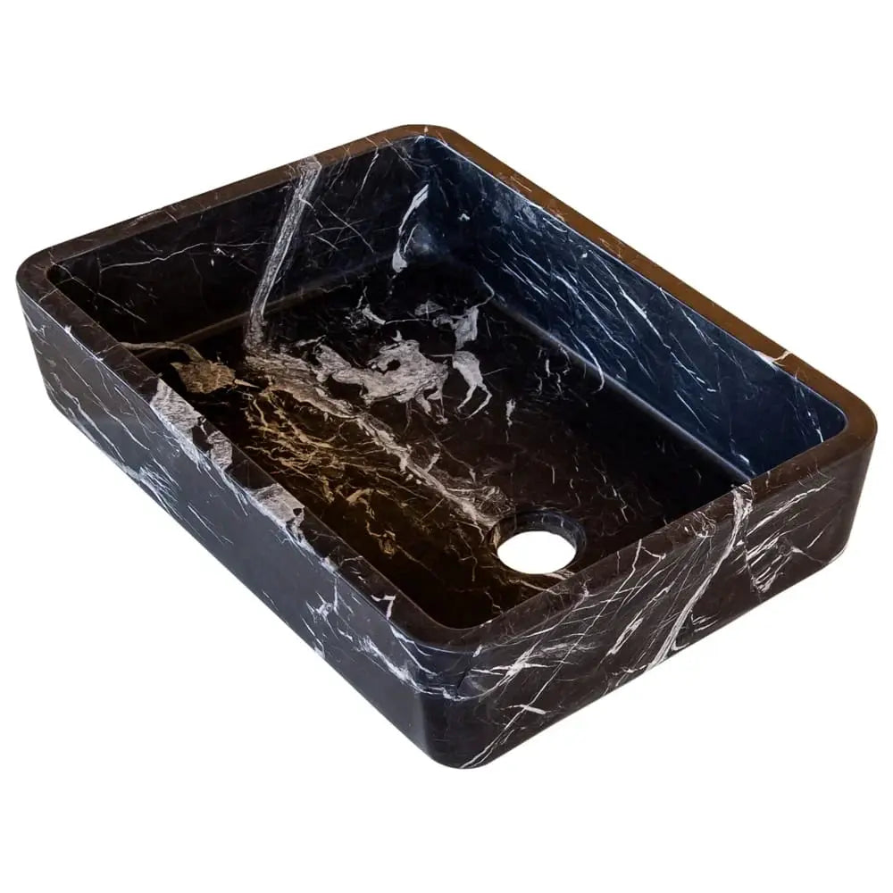 Toros black marble rectangular above-counter vanity sink by Villohome, 14.4W x 20.3L x 4.7H in.
