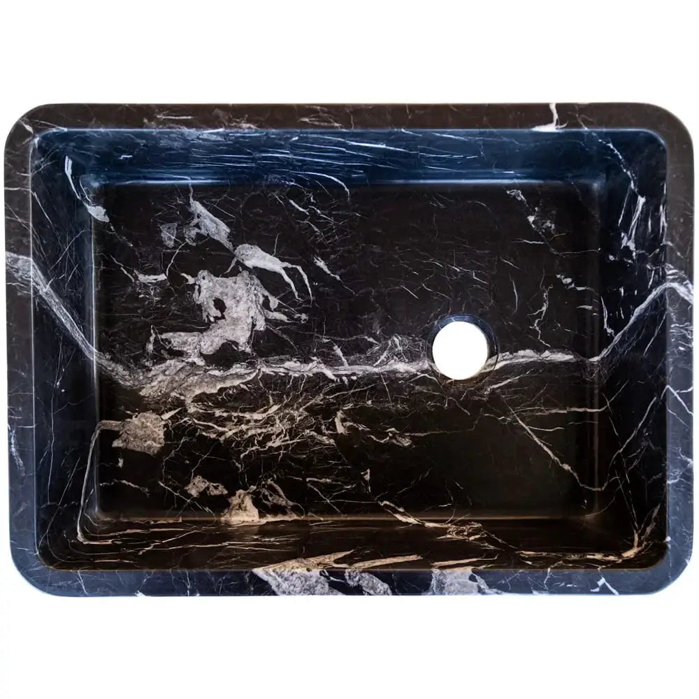 Toros Black Marble rectangular above-counter bathroom sink by Villohome, black marble with white veining.