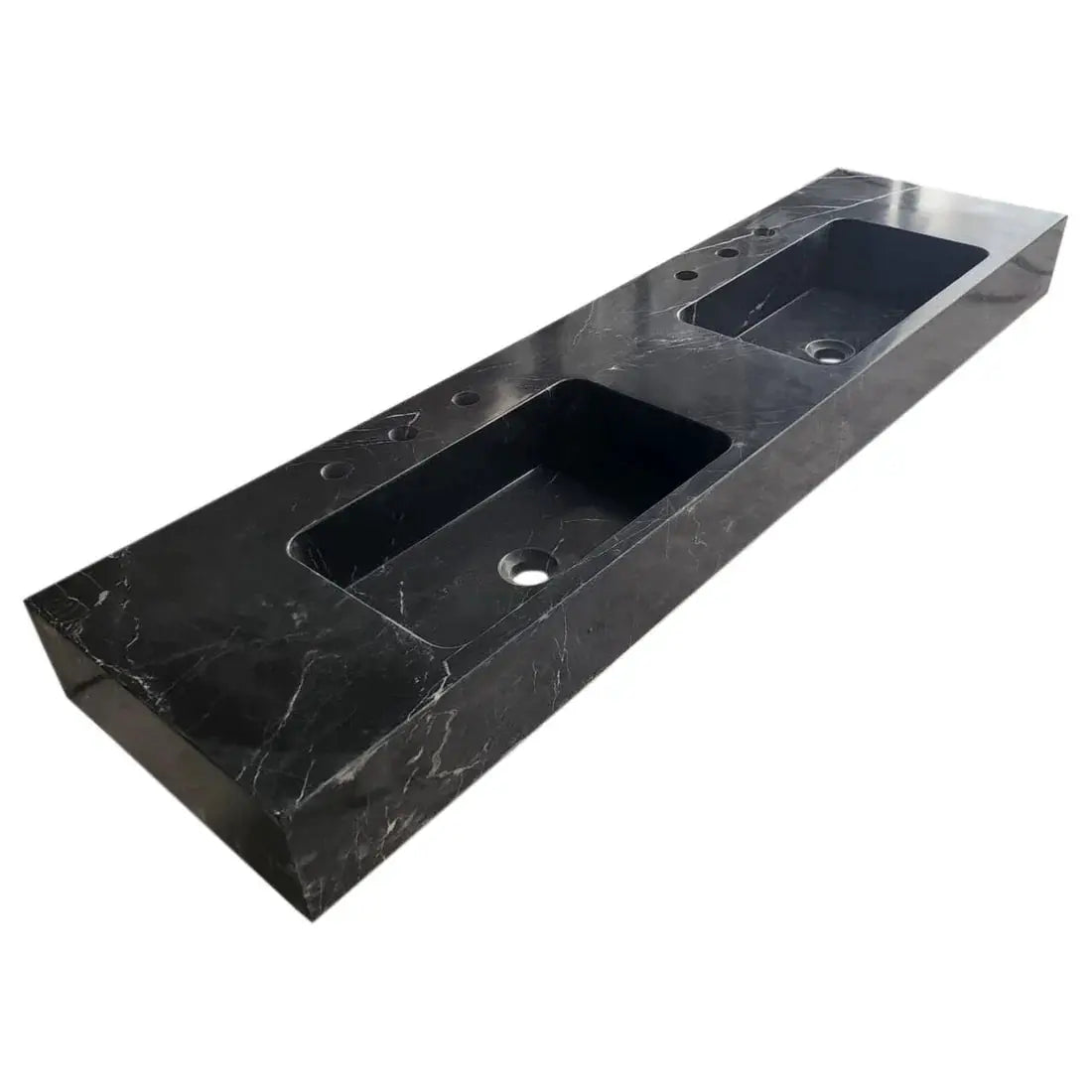 Toros Black Marble Double Sink by Villohome, polished black marble wall-mount bathroom sink with two basins