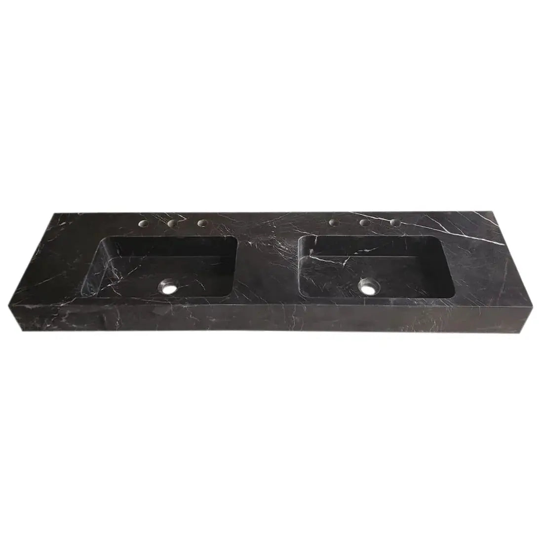 Toros black marble double sink by Villohome, wall-mount bathroom sink with two basins.