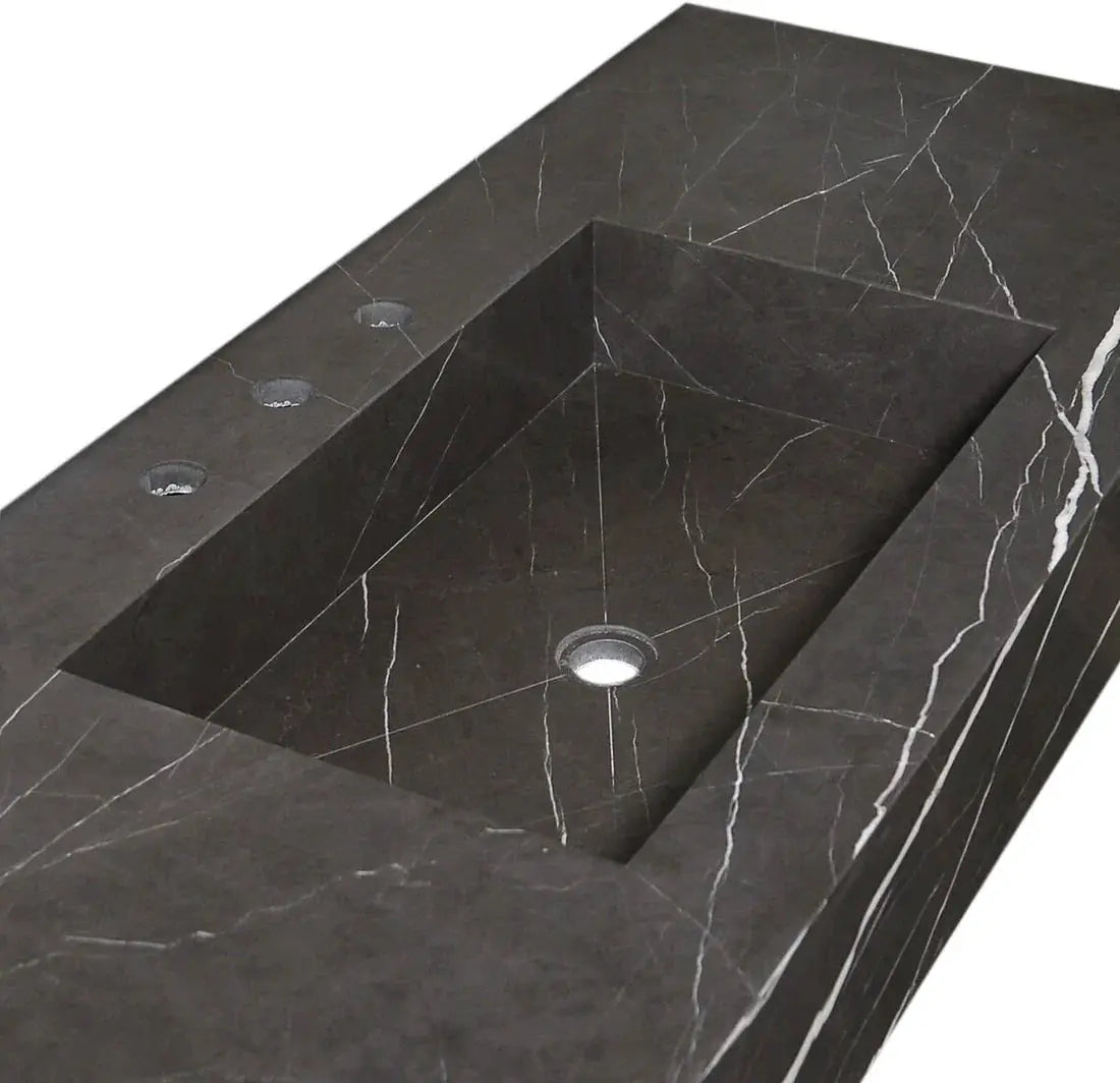 Toros black marble rectangular wall-mount bathroom sink by Villohome; 20x48x6 inches.