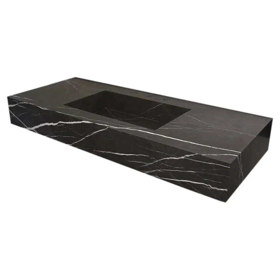 Toros black marble rectangular wall-mount bathroom sink, Villohome, 20 in wide x 48 in long x 6 in high