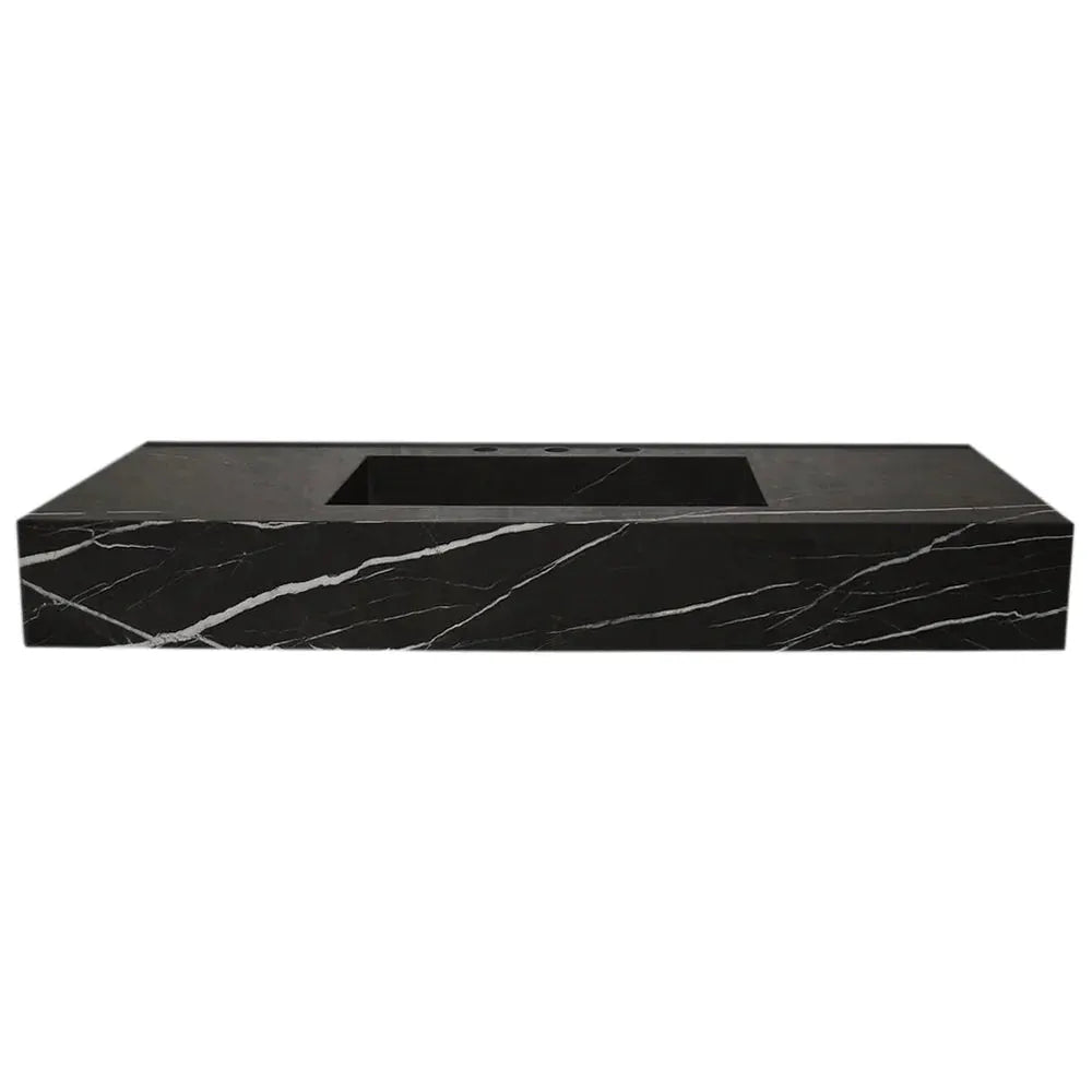 Toros black marble rectangular wall-mount bathroom sink by Villohome, 48 in L x 20 in W x 6 in H