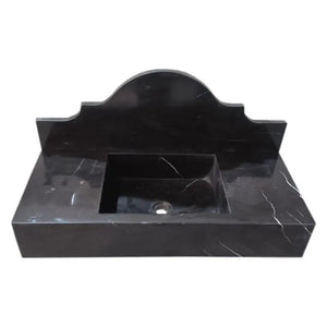 Toros black marble wall-mount bathroom sink with backsplash, polished finish