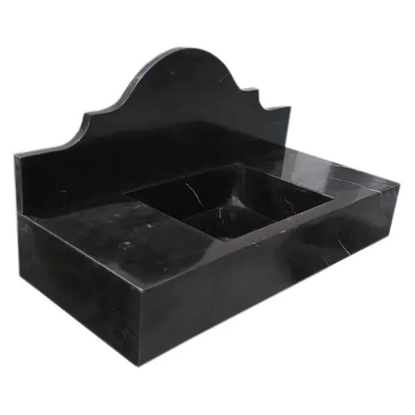 Toros Black Marble Wall-Mount Bathroom Sink with Backsplash by Villohome, polished stone
