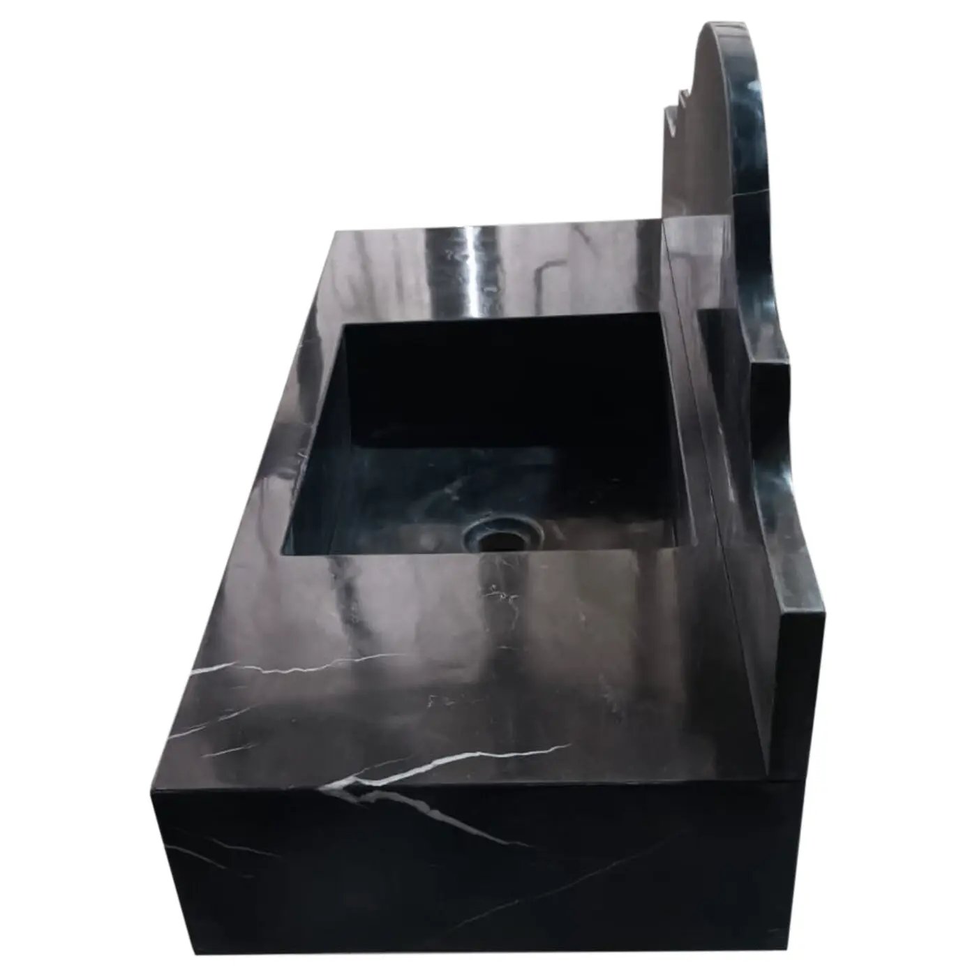 Toros black marble wall-mount bathroom sink with backsplash by Villohome, polished finish