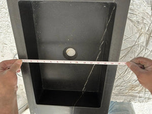 Toros black marble wall-mount bathroom sink with backsplash, polished finish.