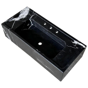 Toros Black Marble Rectangular Wall-mount Bathroom Sink; Villohome black marble, 36in L x 16in W x 10in H.