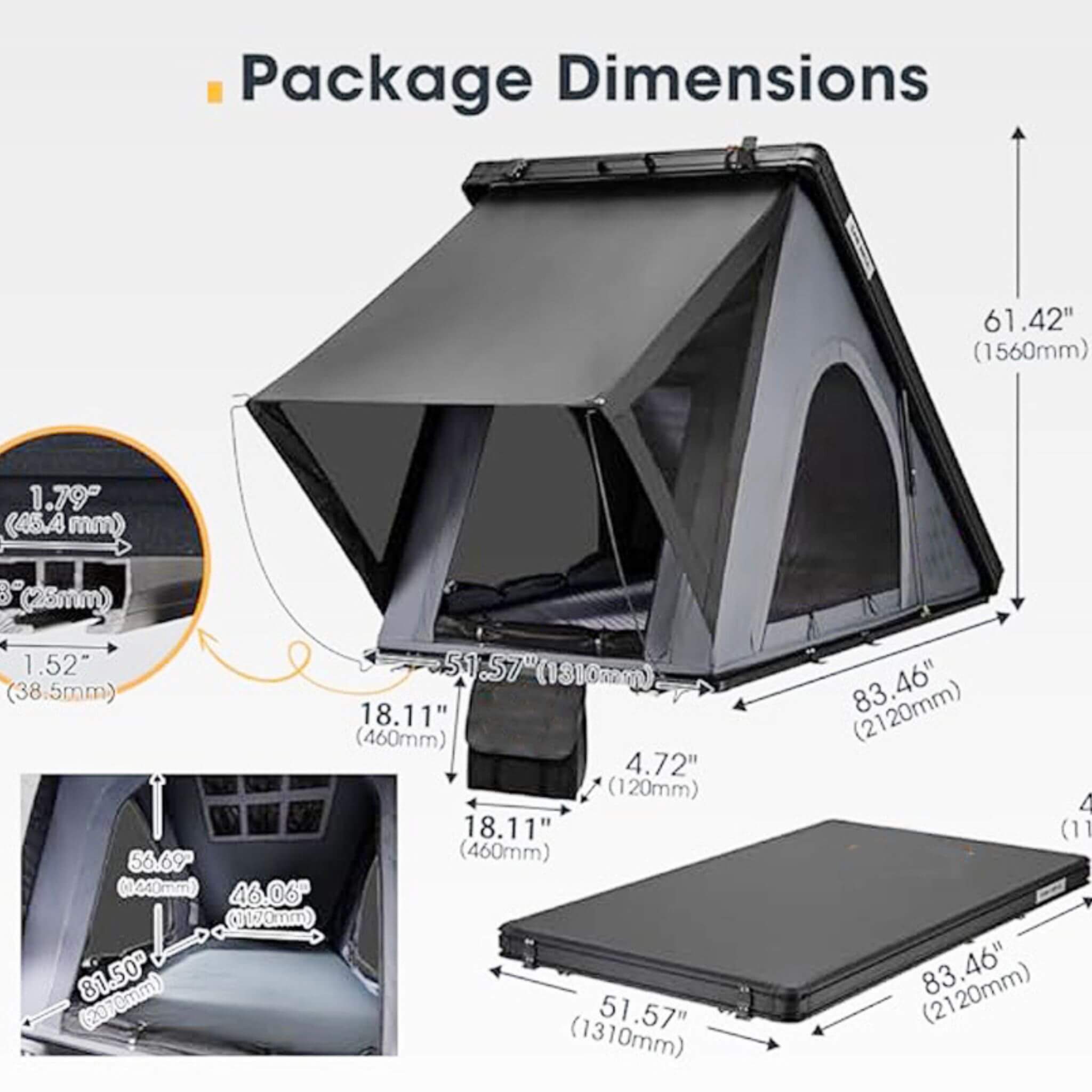 Trailora Premium Lightweight Hard Shell Rooftop Tent With LED Strip And Memory Foam (SAK51780)