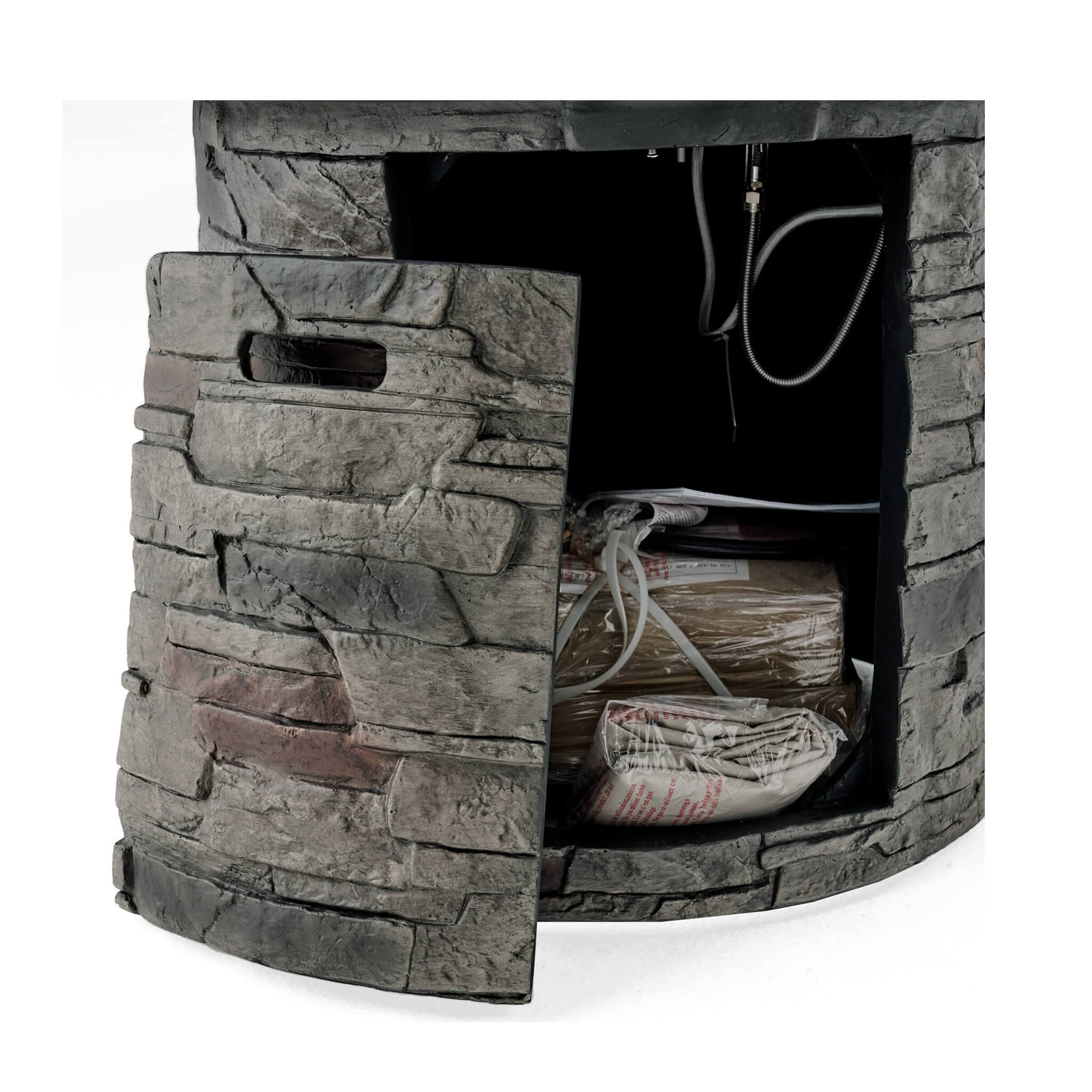 32" Transitional Outdoor Concrete Round Propane Fire Pit Table, Gray (SAK48268)