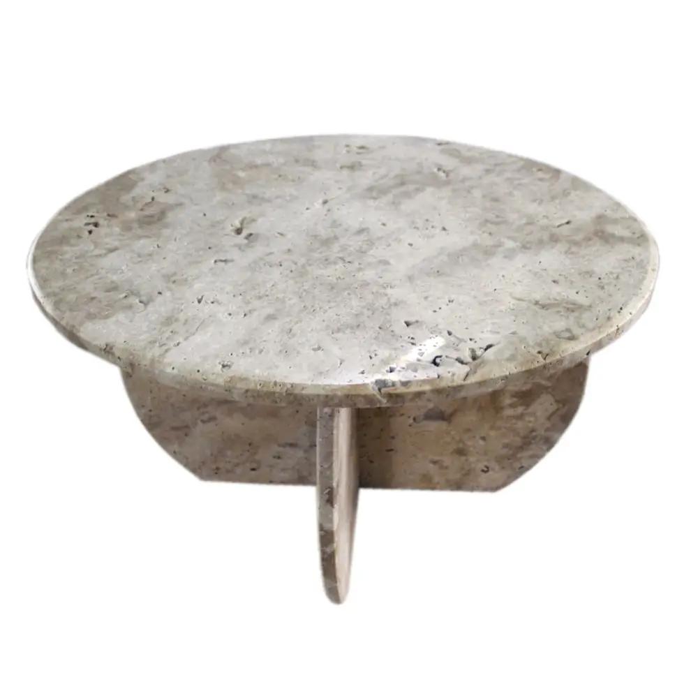 Villohome Troia Light Travertine unfilled round polished coffee table, 27.5 dia x 16 high.