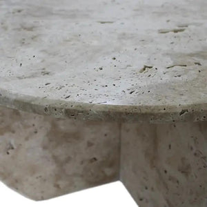 Troia Light Travertine round unfilled polished coffee table by Villohome.