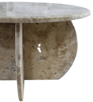 Villohome Troia Light Travertine round coffee table, polished unfilled travertine, 27.5-inch diameter