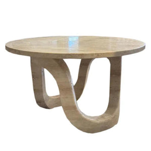 Coffee table Troia Light Travertine round, polished vein-cut surface; 24" dia x 14"H by Villohome
