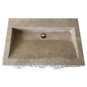 Villohome Troia Light Travertine rectangular wall-mount bathroom sink, beige stone with natural edge, 30L x 16W