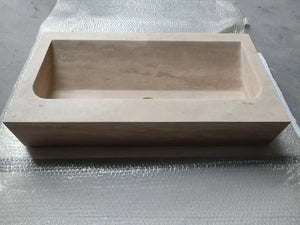 Troia Light Travertine rectangular wall-mount bathroom sink by Villohome, 30-in L x 16-in W.