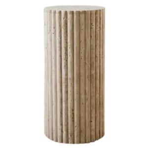 Troia Light Travertine Plinth Side Table by Villohome, fluted and honed