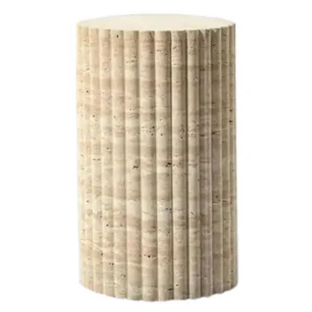Troia Light Travertine Plinth Side Table by Villohome, fluted, honed beige