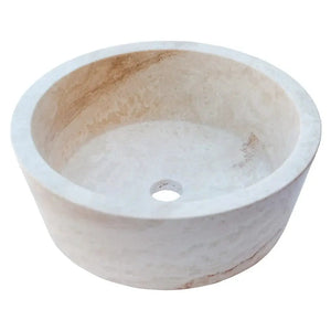 Troia Light Travertine natural stone bathroom sink, round above-counter vessel, Villohome.