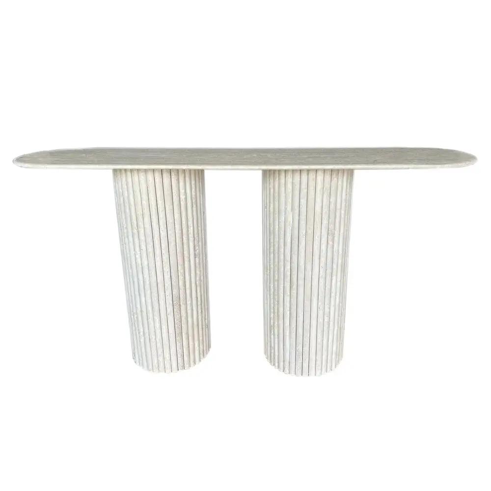 Troia Light Travertine Console Table with fluted legs