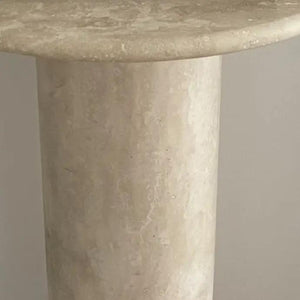 Troia Light Travertine console by Villohome; beige honed stone with a single cylindrical leg