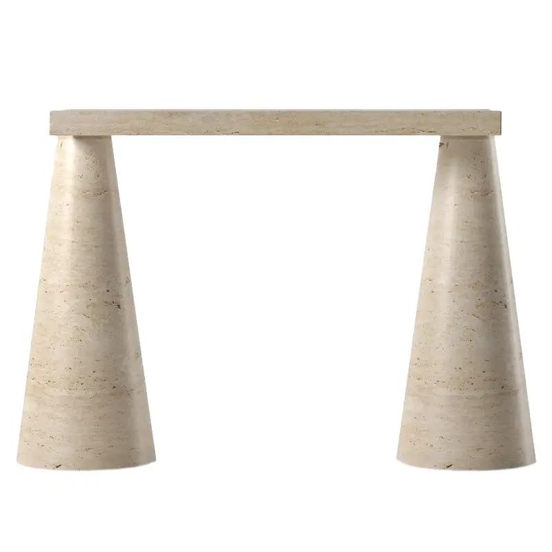 Troia Light Travertine Console by Villohome with cone-shaped legs and polished finish