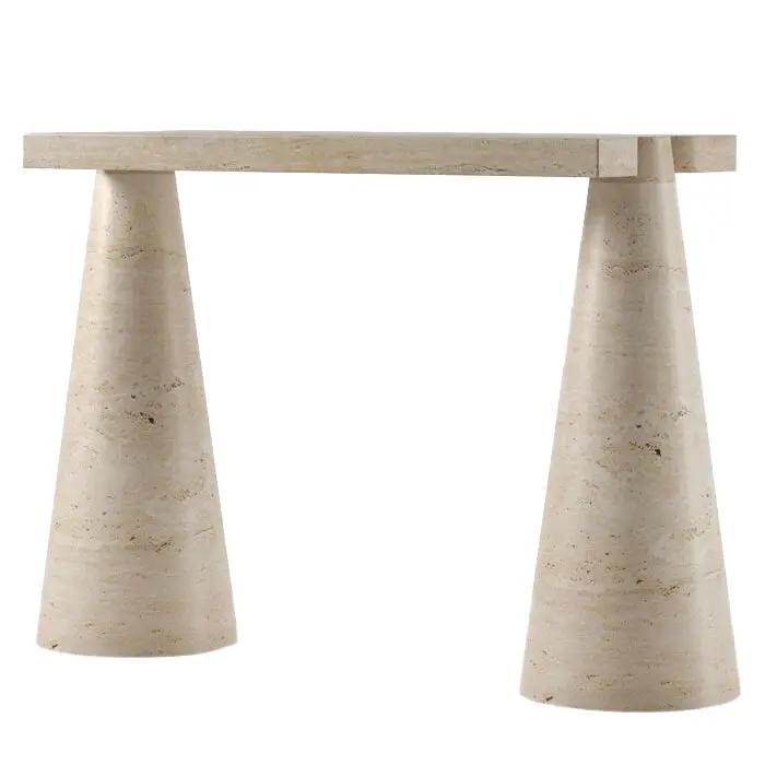 Troia Light Travertine console table with cone-shaped legs by Villohome