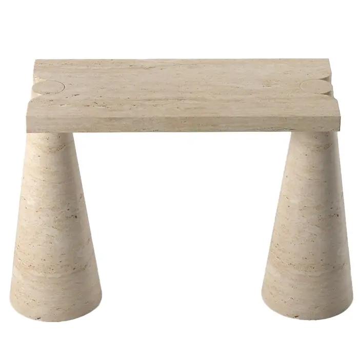 Console table Troia Light Travertine, polished travertine with cone legs by Villohome.