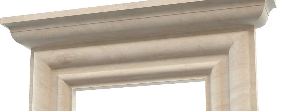 Troia Light Travertine fireplace surround by Villohome; modern hand-carved, 52 in L x 48 in H x 10 in D